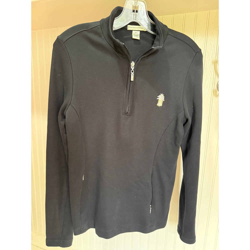 Fairway & Greene Womens Pima Cotton Quarter Zip Pullover Black Golf Top Size S